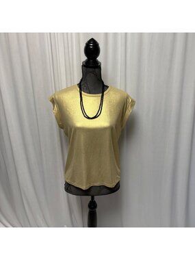 Rebecca Minkoff Top Womens Medium Shimmery Gold Sleeveless Stretch Festive Chic